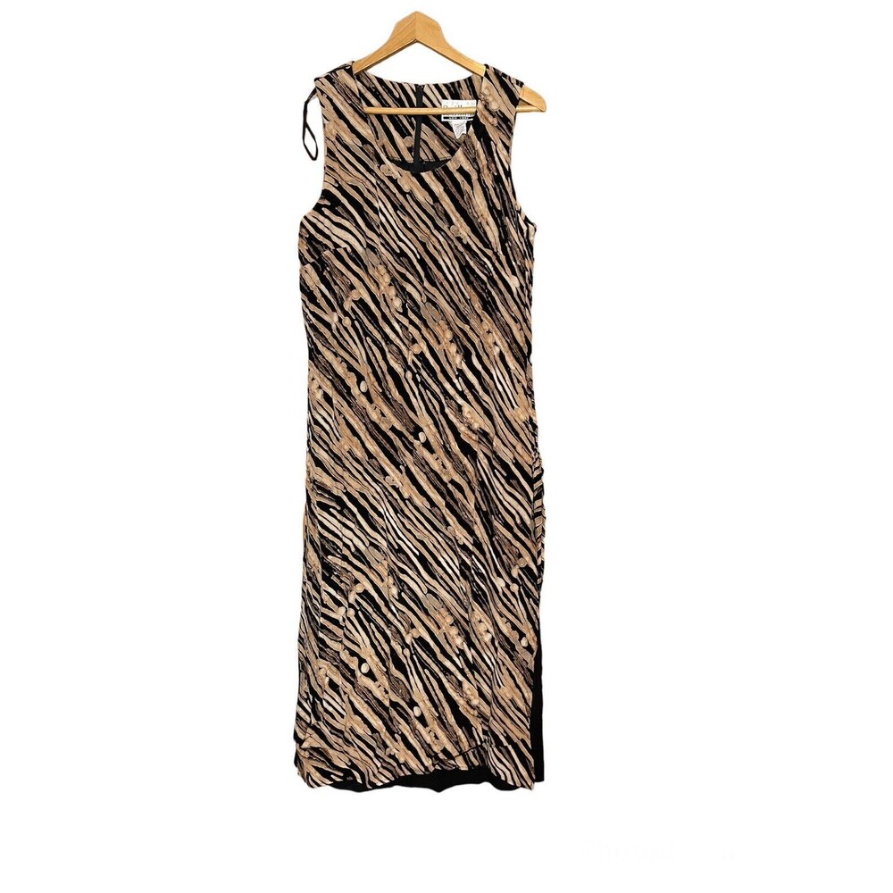 Vintage Sheri Martin Size 12 Dress Shift Sleeveless Side Slits Geometric‎ Long
